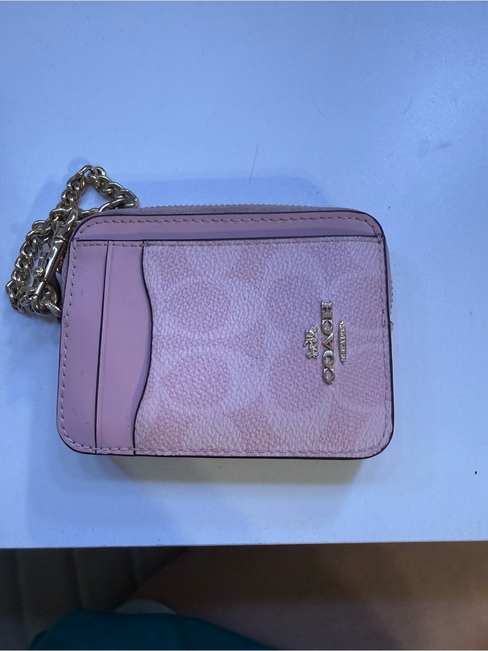 Coach Pink Signature Cardholder with Gold Chain
